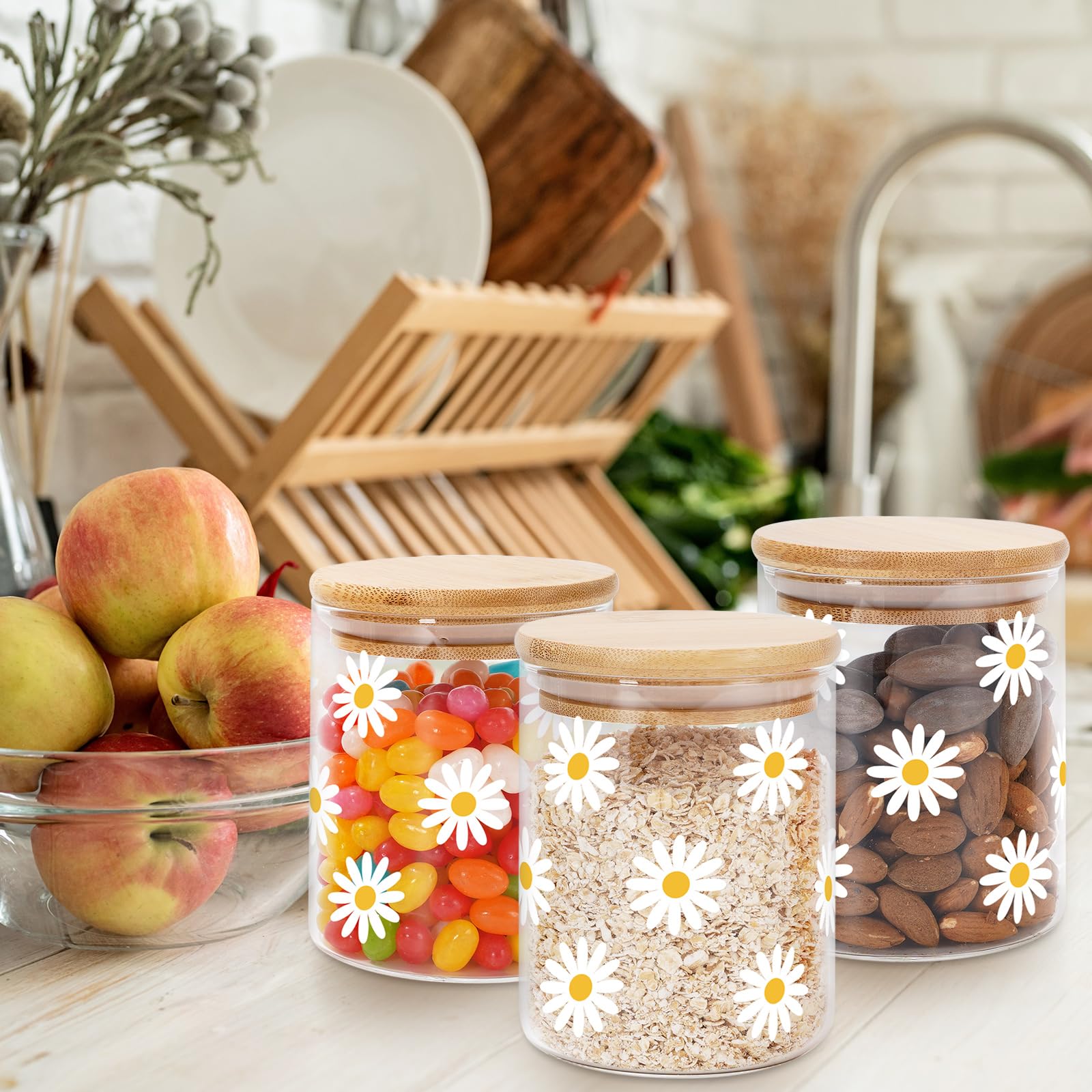 Amazon.com: JarThenaAMCS 3Pcs Daisy Floral Glass Storage Jars with